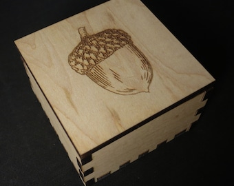 Acorn Box Engraved, Jewelry Box, Wooden Box, Keepsakes, Gift Box, Decor, Desk Accessory, Plant Ally, Oak