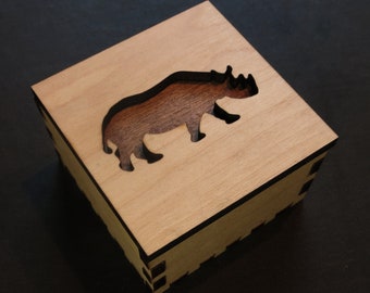 Rhinoceros Wooden Box, Spirit Animal, Totem Animal, Power Animal, Rhinoceros Spirit Animal, Jewelry Box, Keepsakes, Gift Box, Desk Accessory