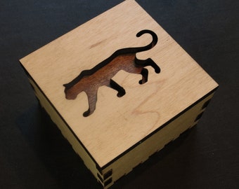 Mountain Lion Wooden Box, Spirit Animal, Totem Animal, Power Animal, Mountain Lion Spirit Animal, Jewelry Box, Gift Box, Desk Accessory