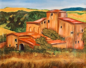 Tuscan Villa, Art Tile Ceramic, Painting, Canvas, Wall Art Tile