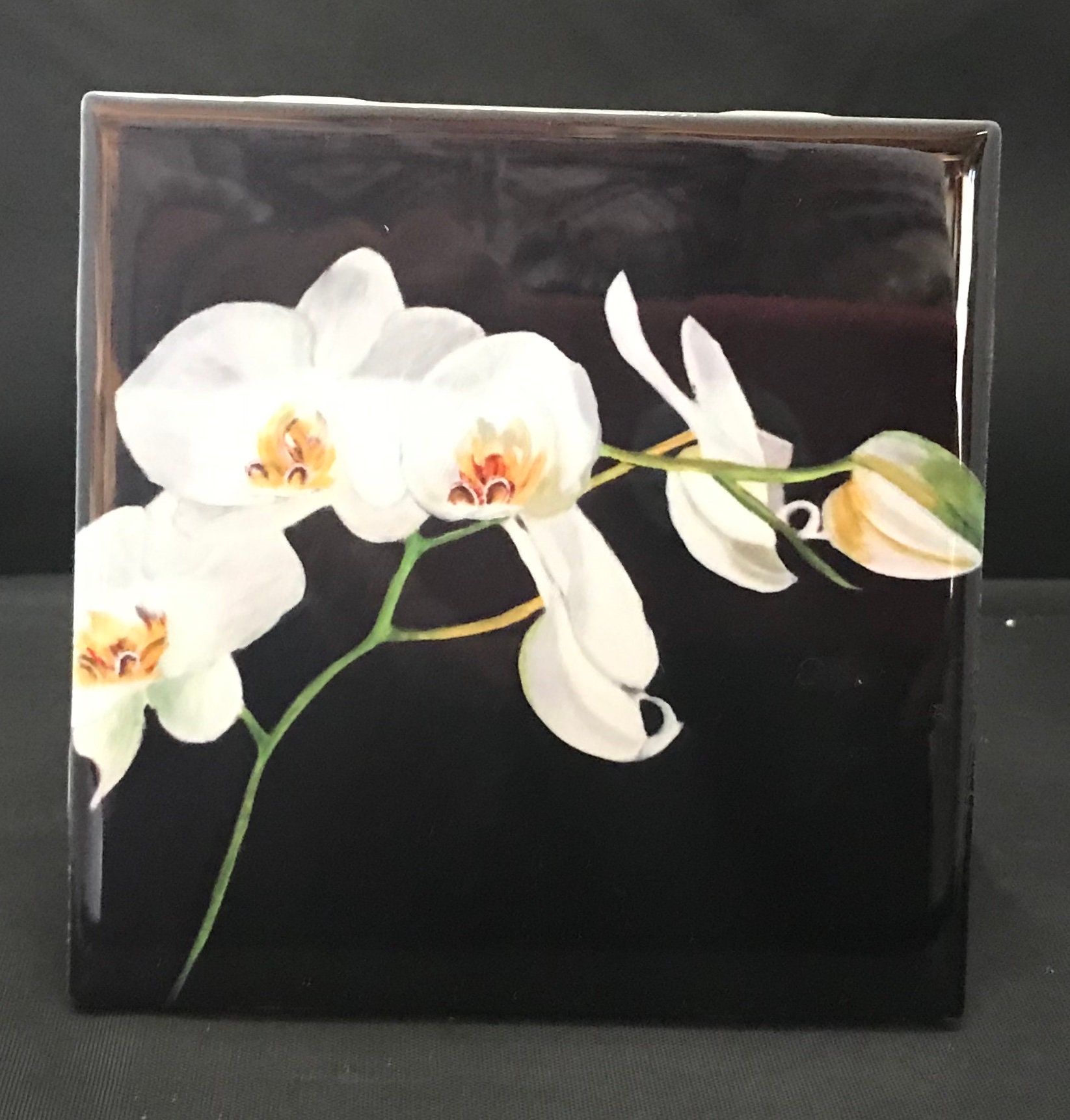 White Orchids Art Tile Ceramic Painting Canvas Wall Art Etsy