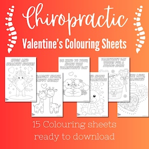 Chiropractic St Valentine&#39;s Day Colouring Pages, Chiropractor Valentines Coloring Pages, Kids Activity, Printable Instant Download