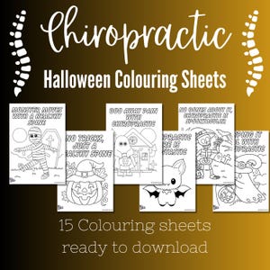 Chiropractic Halloween Colouring Pages, Chiropractor Coloring Pages, Kids Activity, Printable Instant Download, Trick or Treat Colouring