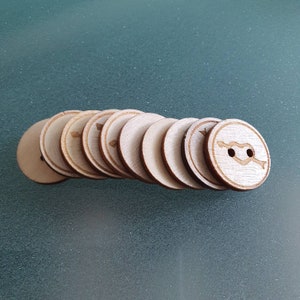 10 Natural Wooden Round Buttons 2 Hole 25mm Heart Buttons image 3