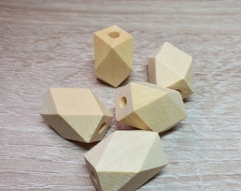 Faceted Geometric Wood Beads * Wooden Findings * 22mm * Lot of 5 * HIGH QUALITY *
