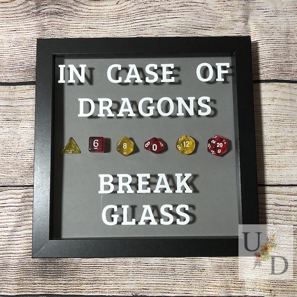 Customizable In Case Of Dragon Break Glass-Dungeons And Dragons/Funny Shadow Box Gift/Dual Color/Translucent Dice