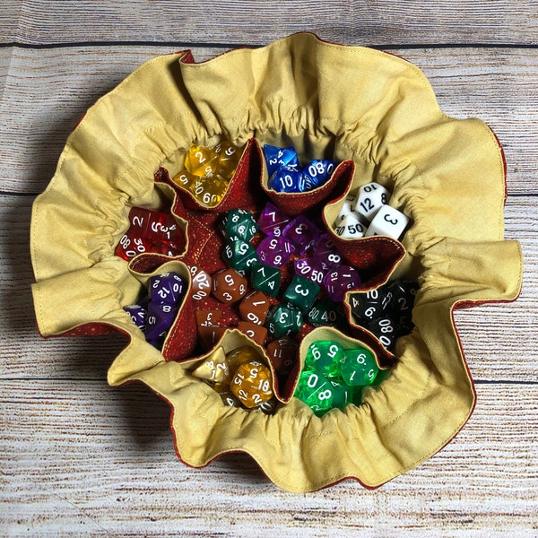 Dice Bag/8 Pouch/Red/Gold/Dungeons And Dragons/Role Playing/Dice Storage/Large Dice Bag