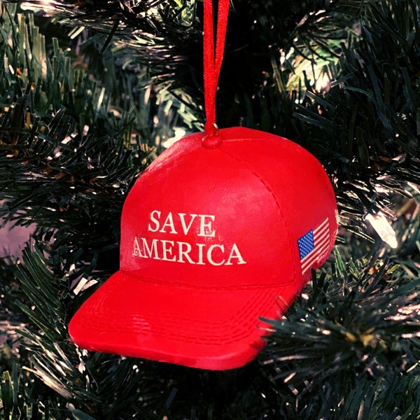 Trump Save America 2024 Red Hat Ornement de Noël pour Donald Trump Supporters | Ornement de Noël MAGA Hat en céramique, Trump '24 Save America