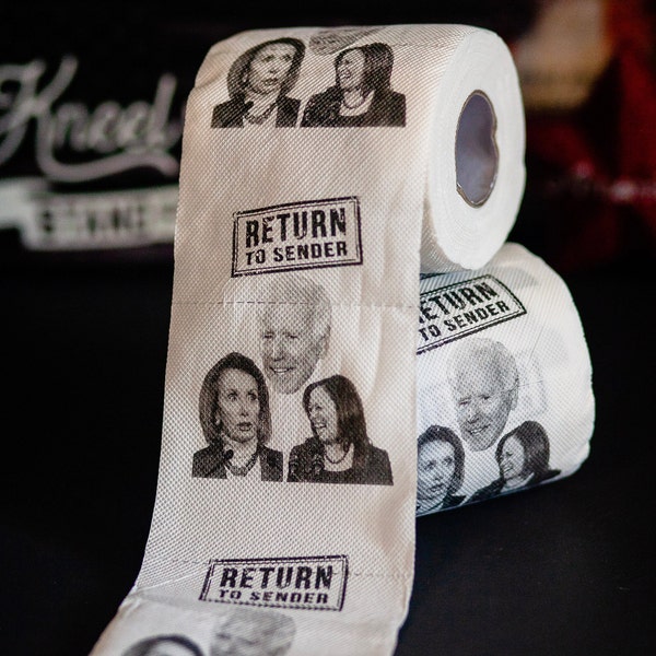 Anti-Democrat Return to Sender Toilet Paper Roll Gag Gift | 1 Roll of Funny TP with Joe Biden Kamala Harris and Nancy Pelosi Faces