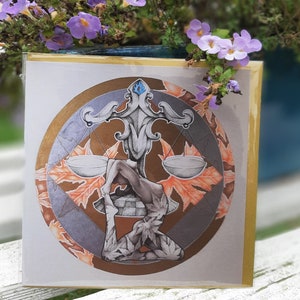 Carte de vœux du zodiaque azimutal Balance, carte d’anniversaire, septembre, octobre, signe stellaire, horoscope
