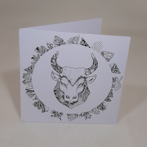 La tarjeta zodiacal de Tauro forma la serie de arte 'Signos' de Francesco Jacobello, Tarjeta de cumpleaños, abril, mayo, Signo estelar, Horóscopo