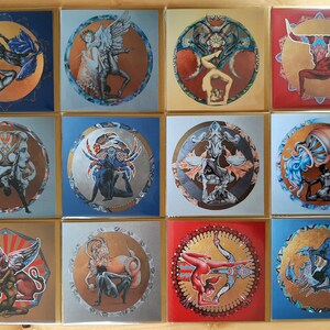 Ensemble de 12 cartes de vœux vierges azimutales et 12 enveloppes de couleur or
