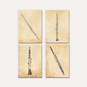 Ensemble de cartes postales pointillistes sur les instruments à vent