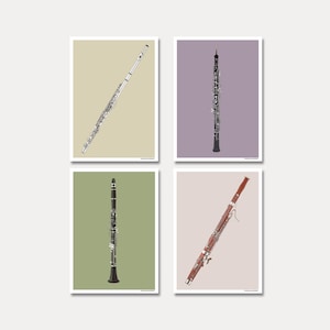 Carte postale illustrée d'instruments à vent, lot 2
