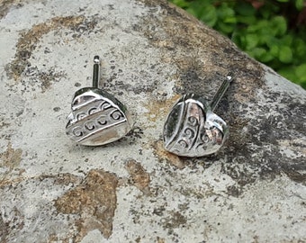 Cute heart paisley patterned fine silver stud earrings