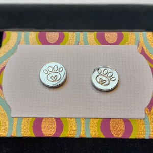 Paw print studs, cute sterling silver paw print stud earrings in gift box