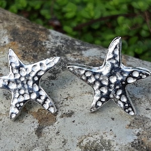 Starfish stud earrings, fine silver hand sculpted earrings, nautical themed earrings, handmade by Greenwood Adorned. Presented in gift box.