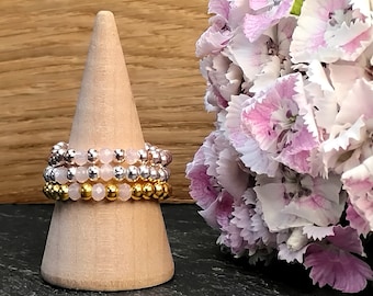 Stapelringe mit Kristallperlen in Silber, Gold und Roségold, elastisch und verstellbar für mehrere Größen