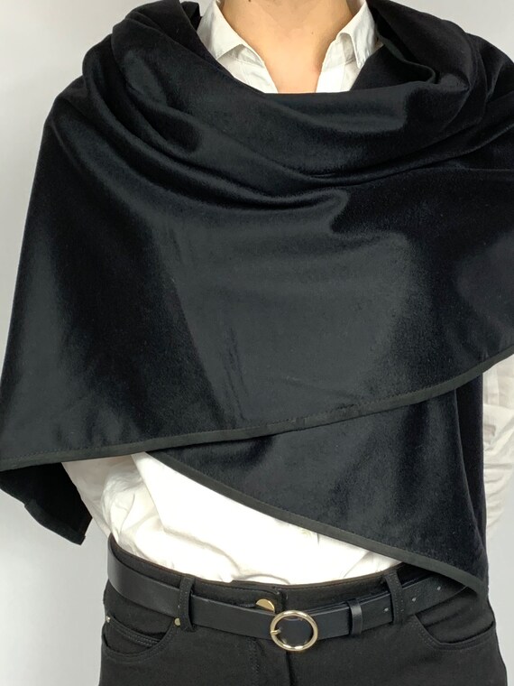 Black Cashmere Shawl Blanket Wool Scarf Woven Poncho Large Etsy UK