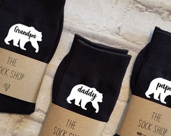 Personalised Socks, Bear Socks, Gifts for Daddy, Gifts for Grandad, Mens Socks, Relation Socks,Birthday Gifts for Dad, Christmas Gifts,