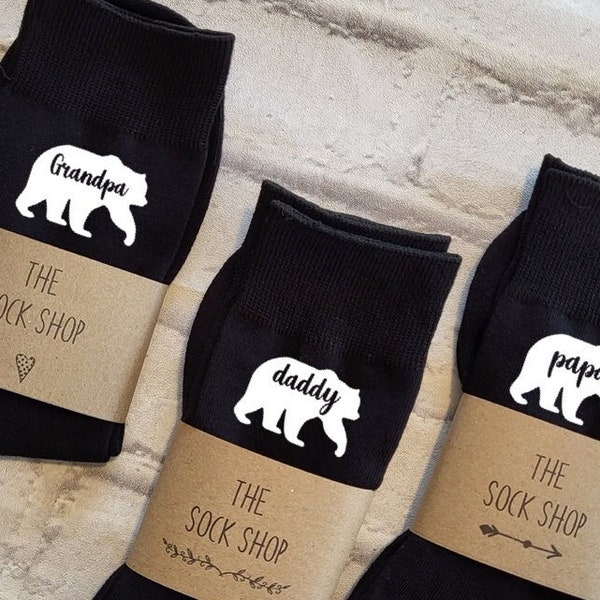 Personalised Socks, Bear Socks, Gifts for Daddy, Gifts for Grandad, Mens Socks, Relation Socks,Birthday Gifts for Dad, Christmas Gifts,