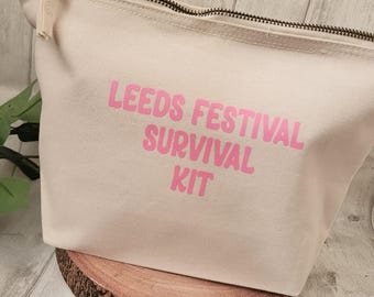 Personalized Festival Survival Kit Bag: Cream or Black Zip Bag
