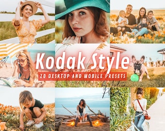 20 GRAINY LIGHTROOM PRESETS Kodak Style, Bright Presets Lightroom Desktop, Film Lightroom Mobile Presets, Summer & Travel Instagram Presets