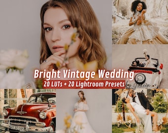 Gradação de cores de corte de casamento LUTs para vídeo, presets de Lightroom e Photoshop para casamento vintage brilhante, edição de vídeo LUTs para corte final