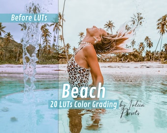 20 BEACH LUTs Premiere, Final Cut Pro LUTs Video Presets, Film LUT Pack and Summer Affinity LUTs, Travel Video Filters for Video Editing