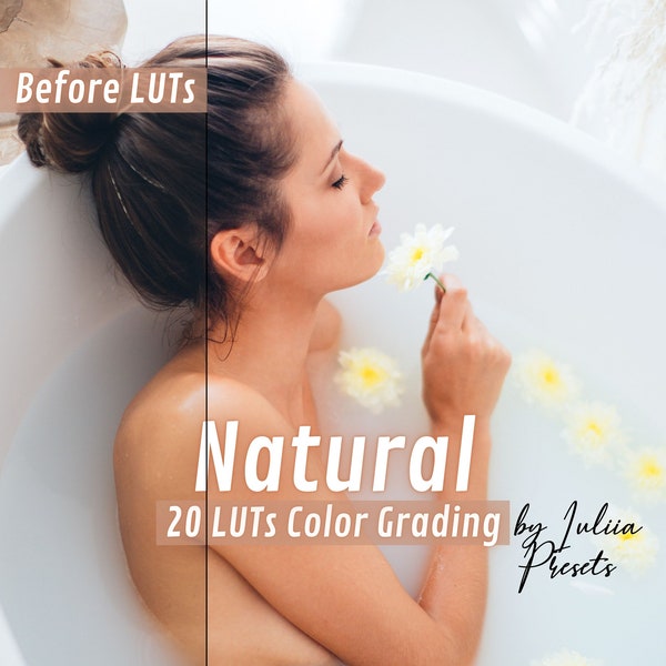 20 NATURAL LUTs Premiere, Neutral Film LUT Video Presets, Clean Affinity LUTs for Final Cut Pro, LUTs Video Filters for Davinci Resolve