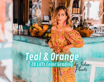 Paquete de 20 LUT en verde azulado y naranja: tablas de consulta cinematográficas para DaVinci Resolve, Final Cut Pro y ajustes preestablecidos de gradación de color de vídeo Summer Professional.