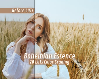 ボヘミアンスタイルのビデオ編集、Premiere、Final Cut Pro Xの温かみのあるカラーグレーディングパッケージDaVinci Resolve、Filmora、FCPX用の20種類のボヘミアンエッセンスLUT