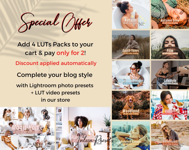 20 Indoor LUTs Premiere MAGIC HOME, Affinity LUTs for Final Cut Pro, Premiere Pro LUTs Pack, Film LUT Video Presets, Davinci Resolve LUTs
