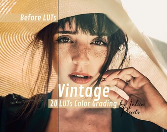 Paquete de 20 LUT de vídeo vintage para gradación de color, edición de vídeo cinematográfica de Premiere y Final Cut Pro. Regalo, VN, filtros DaVinci Resolve y Capcut.