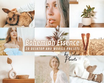 20 Boho Bohemian LIGHTROOM PRESETS, Warm Aesthetic Presets Lightroom, Boho Lightroom Mobile Presets, Neutral Instagram Presets Desktop