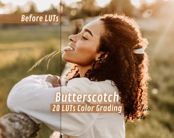 20 Autumn LUTs Pack for DaVinci Resolve & Final Cut Pro - Butterscotch Tones, Fall Video Color Grading Presets, Cinematic Look Up Tables