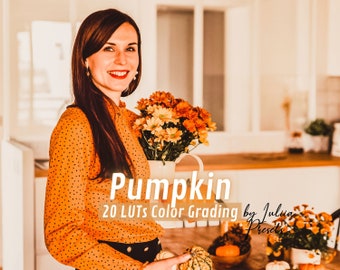 Paquete de 20 LUT de otoño: gradación de color de calabaza cinematográfica para DaVinci Resolve y Final Cut Pro, ajustes preestablecidos de edición de video, colección de LUT de otoño