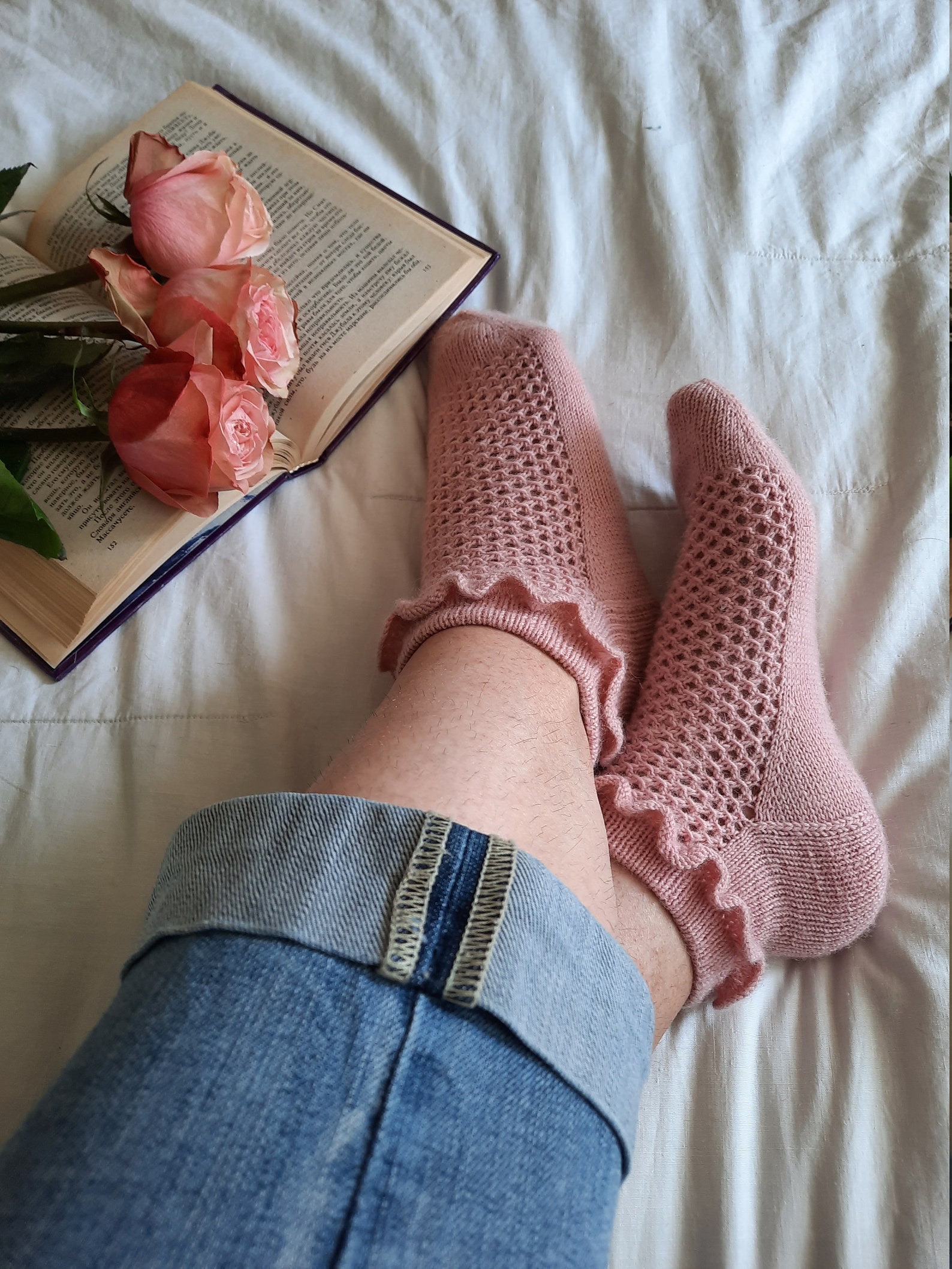Handmade knitted women's wool socks in pink color knitted Etsy