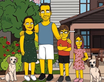 CUSTOM BACKGROUND, Personalized Simpsons portrait, Family Guy portrait, Bobs Burgers portrait, Futurama portrait, Gift for him, Gift for her