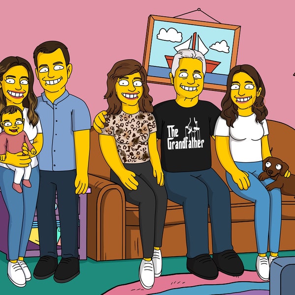 Familienfoto simpson, Skizze vom Foto, Simpsons Charakter, Geschenk für Mann, Simpson Custom, Dankeschön, Geschenk von Frau