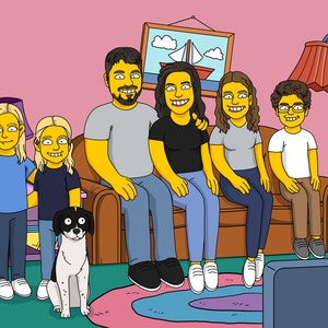 Personalized Simpsons Family Portrait - Custom Cartoon Style Drawing for Christmas, New Year or Any Special Occasion Gift