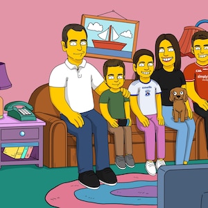 Presente de Dia das Mães, estilo Simpson, retrato personalizado, desenho de personagem Marge personalizado, arte de família, decoração de presente de desenho animado de Springfield amarelo