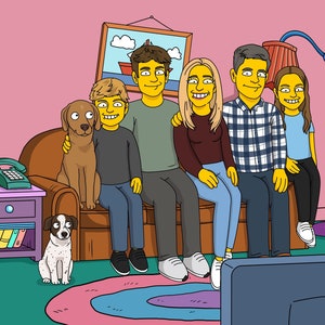 Unique Simpsons Anniversary Gift, Custom Family Cartoon Portrait, Personalized Wall Decor Yellow Family
