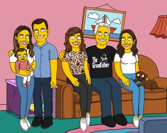Foto de familia Simpson, Boceto de la foto, Personaje de Los Simpson, Regalo para el marido, Simpson personalizado, Regalo de agradecimiento, Regalo de la esposa