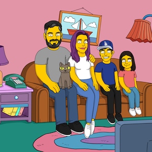 Custom Simpsons Family Portrait, Personalized Cartoon Family Art, Digital Simpson Drawing Springfield Style Animation Character Wall Decor