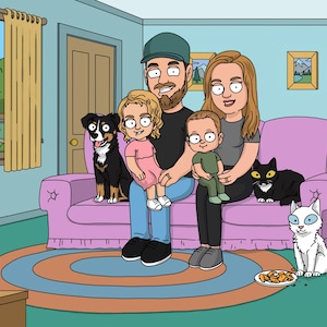 Sztuka na zamówienie, Rysunek rodzinny, Portret Family Guy, Spersonalizowana rodzina, Ilustrowana rodzina, Ilustrowany portret, Portret rodzinny
