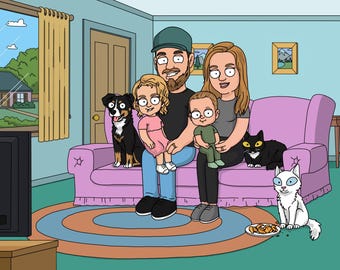 Custom art, Family drawing, Family Guy portrait, Personalized family, Illustrated family, Illustrated portrait, Family portrait