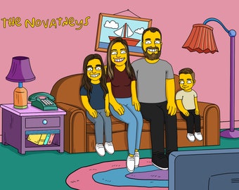 Regalo de los Simpson, retrato personalizado de los Simpson, retrato de la familia Simpson, retrato personalizado de la familia Simpson, retrato personalizado de los Simpson