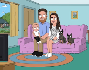SALE!!! Custom Family Guy portrait, Cartoon style, Personalized family gift, Family Guy art, Family Guy gift, Custom couple portrait