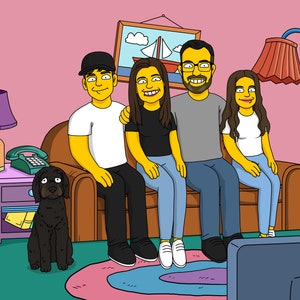 Funny Simpson Avatar, Custom Yellow Family Art, Personalized Cartoon Self Portrait Moe's Tavern